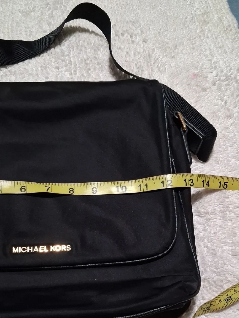 Michael Kors Black Nylon Messenger Bag with Gold Logo